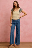 Wavy Textured Knit Top With Fluttered Sleeves