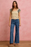 Wavy Textured Knit Top With Fluttered Sleeves