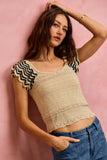 Wavy Textured Knit Top With Fluttered Sleeves