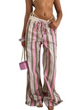 Women's Pink Multicolor Striped Wide Leg Lounge Pants