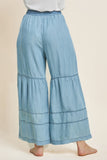 Washed Denim Tiered Wide Leg Pants
