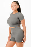 Ribbed Seamless T-shirt And Bike Shorts Set