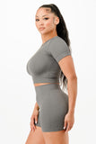 Ribbed Seamless T-shirt And Bike Shorts Set