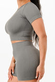 Ribbed Seamless T-shirt And Bike Shorts Set