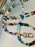 Rainbow Gemstone and Crystal Beaded ID Badge Lanyard / Crossbody Phone Strap / Bag Chain Purse Charm