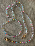 Rainbow and Glass Beaded ID Badge Lanyard / Crossbody Phone Strap / Bag Chain Purse Charm