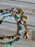 Rainbow Gemstone and Crystal Beaded ID Badge Lanyard / Crossbody Phone Strap / Bag Chain Purse Charm