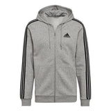 adidas Men's Standard Essentials 3-Stripes Fleece Full-Zip Hooded Track Top - Grey