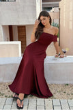 Off Shoulder Solid Backless Full Elegant Dress