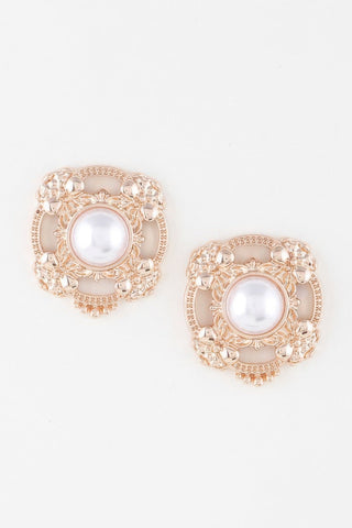 Antique Ribbon Pearl Stud Earrings