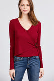 Burgundy Side Buckle Detail Rib Knit Top
