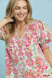 Umgee Mix Paisley Floral Button Down Shirt