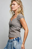 POL Sweetheart Neck Lace Short Sleeve Top