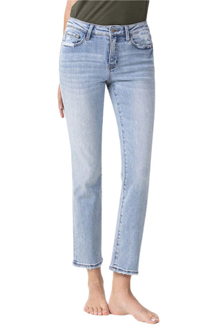 Size 13 (32) Midrise Cropped Light Blue Straight Stretch Jeans