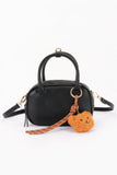 Vegan Leather Mini Bowling Bag With Bear Charm